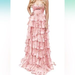 Gorgeous Feminine Floral Pink Ruffle Dress